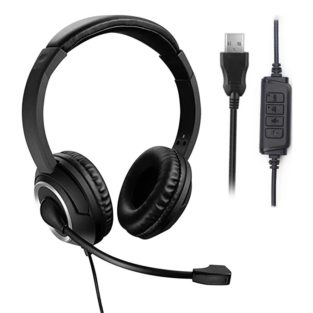USB Headset with Mic Mute for PC 3.5mm Business Headphones with Rotatable Microphone Noise Cancelling