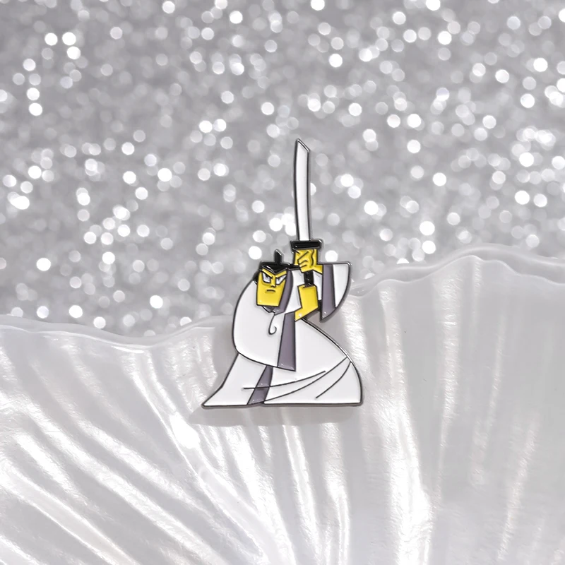 Funny Anime White Clothes Warrior Enamel Pin Custom Adventure Animated Movie Brooches Lapel Badge Jewelry Gifts For Friends