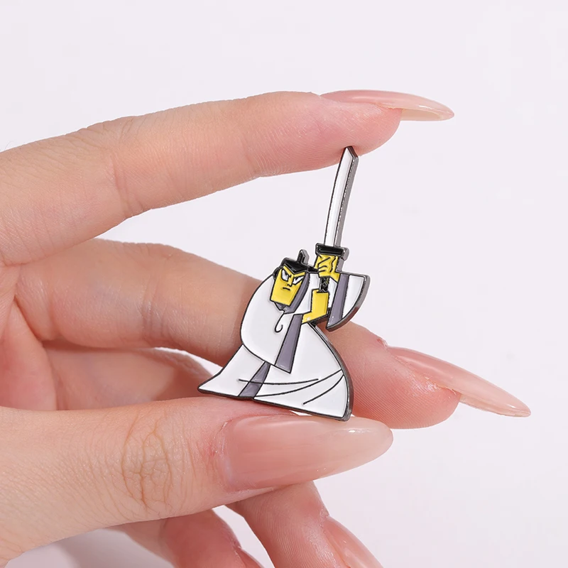 Funny Anime White Clothes Warrior Enamel Pin Custom Adventure Animated Movie Brooches Lapel Badge Jewelry Gifts For Friends