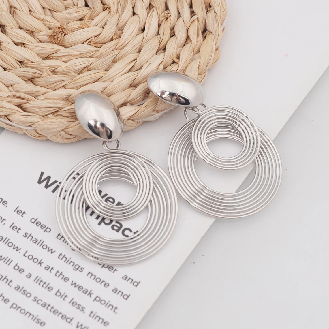 Two-layers Circles Women's Hanging Earrings Gold Color Silver Color Metal Spiral Pendants Dangle Earrings for Female European