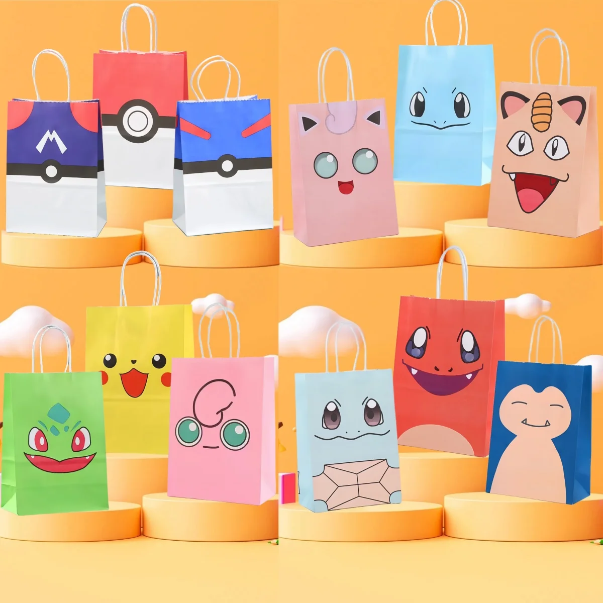 Pokemon Gift Bags Pikachu Hand-held Paper Packing Treat Bag Anime Kraft Paper Bag Gift Packaging Party Festive Party Supplies