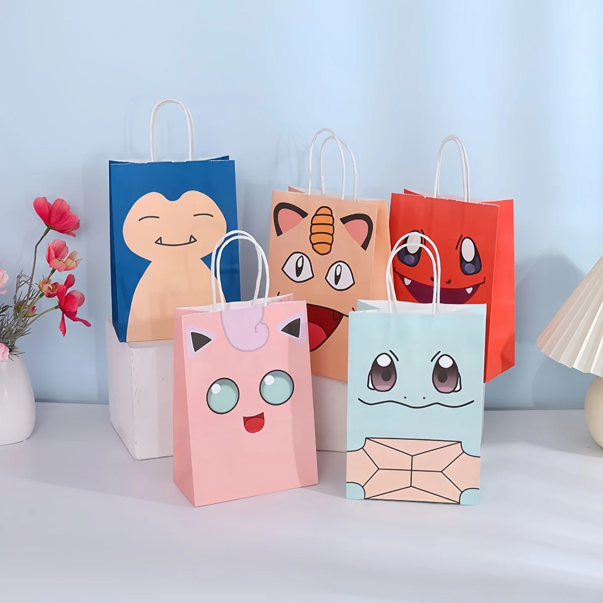 Pokemon Gift Bags Pikachu Hand-held Paper Packing Treat Bag Anime Kraft Paper Bag Gift Packaging Party Festive Party Supplies