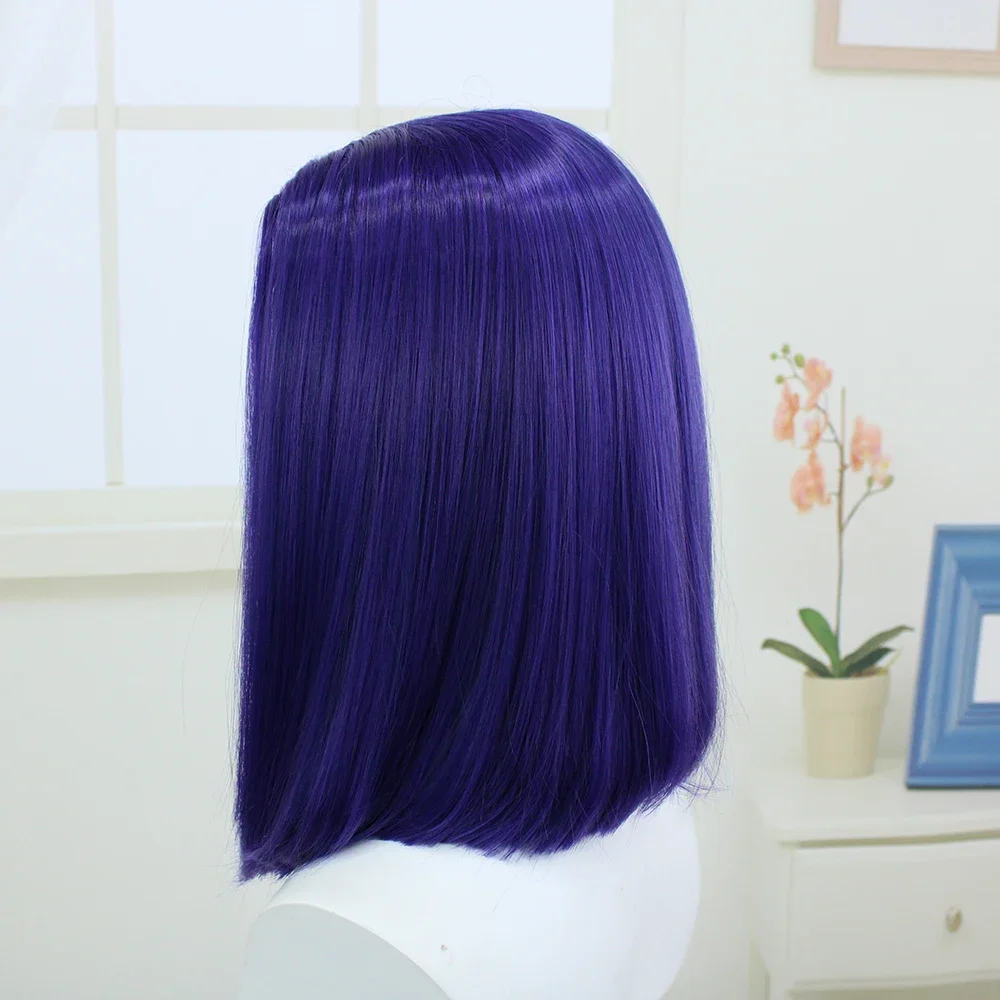 Short Purple Synthetic Costume Wig for Raven Superhero Cosplay Straight Middle Part Bob 14Inches for Dress Up Party Festival