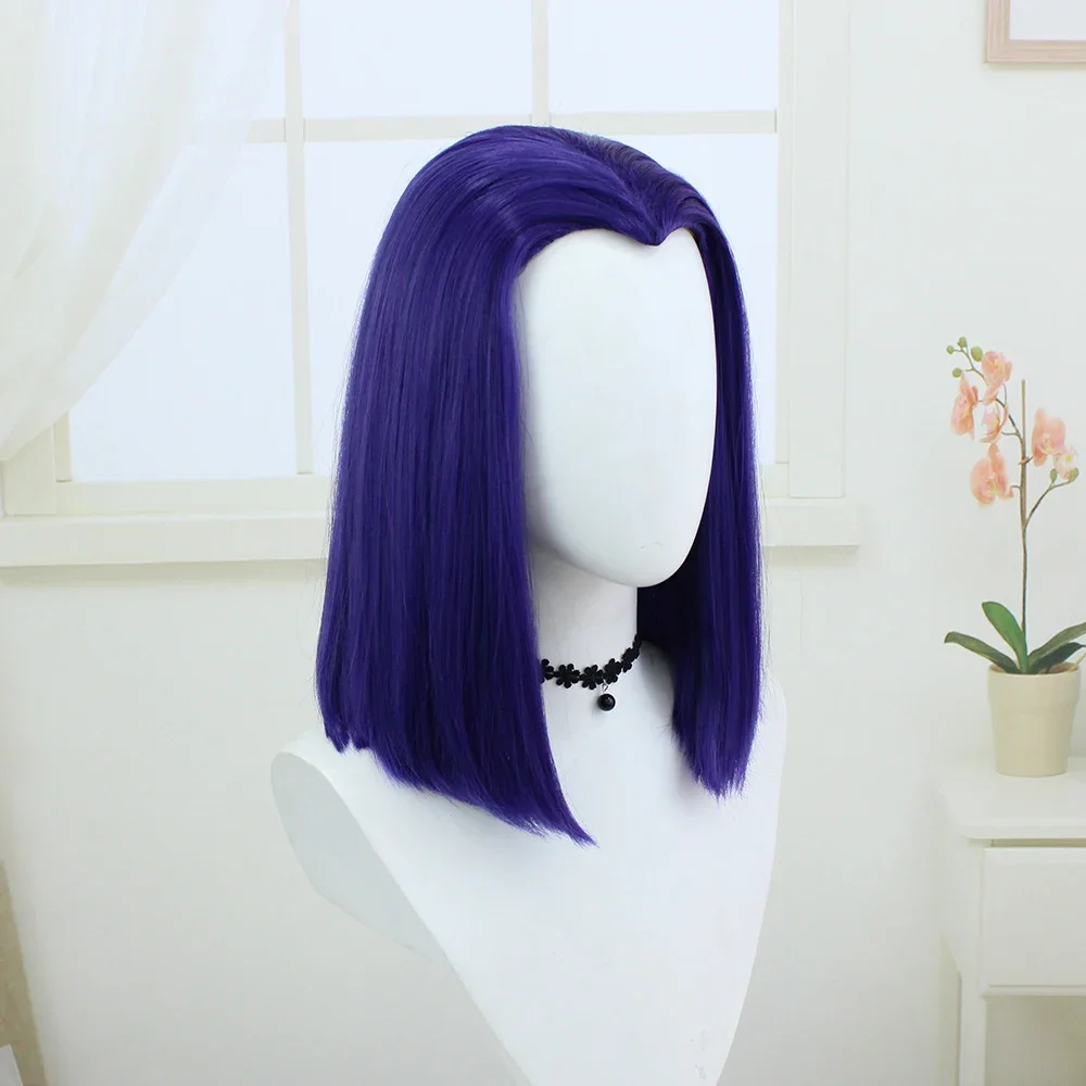Short Purple Synthetic Costume Wig for Raven Superhero Cosplay Straight Middle Part Bob 14Inches for Dress Up Party Festival