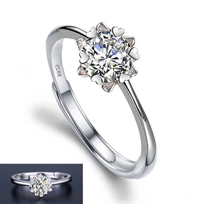 Moissanite Engagement Finger Rings Inlaid Diamond Open Ring For Women 925 Silver Promise Wedding Adjustable Rings Fine Jewelry