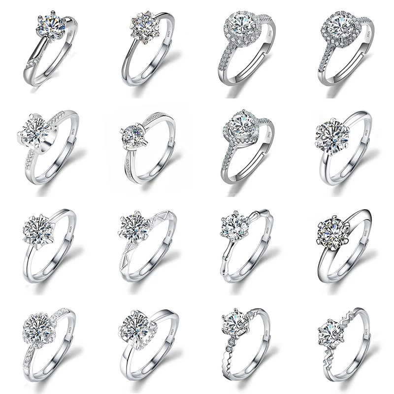 Moissanite Engagement Finger Rings Inlaid Diamond Open Ring For Women 925 Silver Promise Wedding Adjustable Rings Fine Jewelry