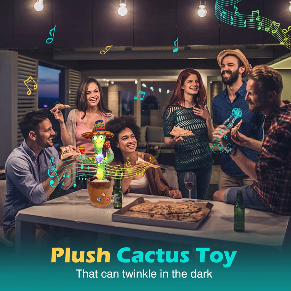 Dancing Talking Cactus Singing Talking Recording Mimic Repeating What You Say Toy Electronic Light Up Plush Give for Kids Gifts