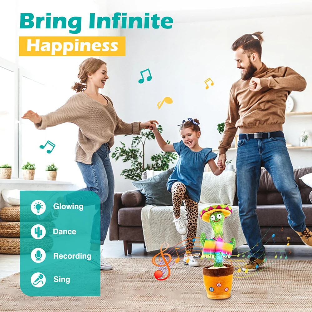 Dancing Talking Cactus Singing Talking Recording Mimic Repeating What You Say Toy Electronic Light Up Plush Give for Kids Gifts
