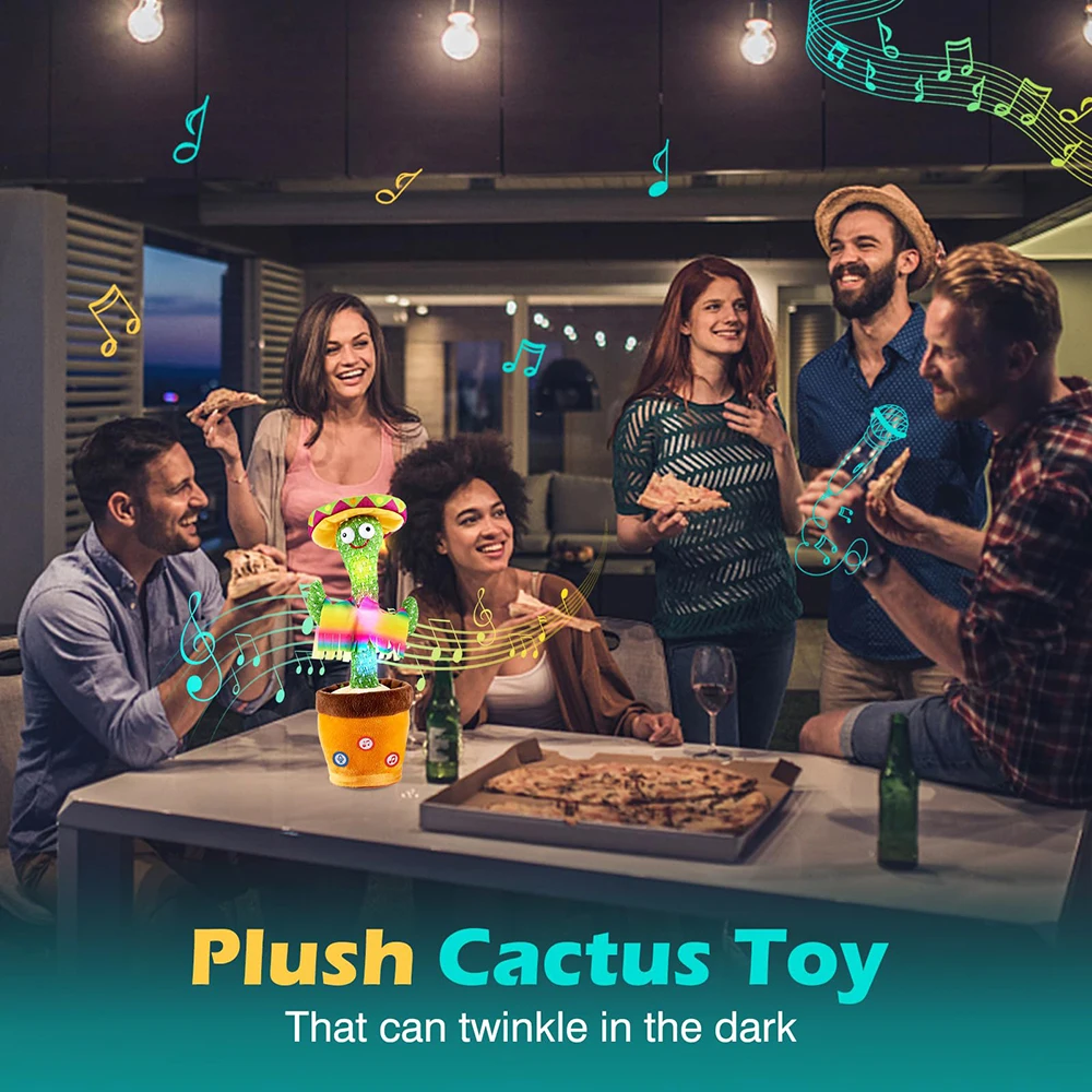 Dancing Talking Cactus Singing Talking Recording Mimic Repeating What You Say Toy Electronic Light Up Plush Give for Kids Gifts