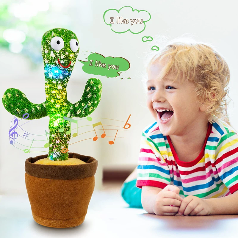 Dancing Talking Cactus Singing Talking Recording Mimic Repeating What You Say Toy Electronic Light Up Plush Give for Kids Gifts