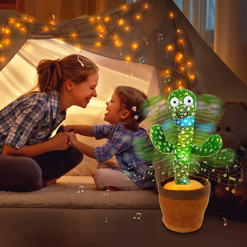 Dancing Talking Cactus Singing Talking Recording Mimic Repeating What You Say Toy Electronic Light Up Plush Give for Kids Gifts