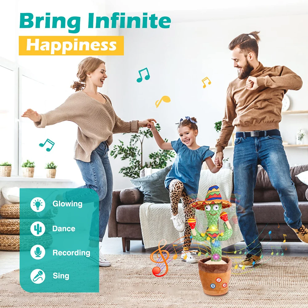 Dancing Talking Cactus Singing Talking Recording Mimic Repeating What You Say Toy Electronic Light Up Plush Give for Kids Gifts