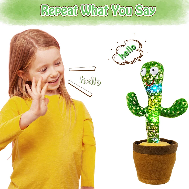 Dancing Talking Cactus Singing Talking Recording Mimic Repeating What You Say Toy Electronic Light Up Plush Give for Kids Gifts