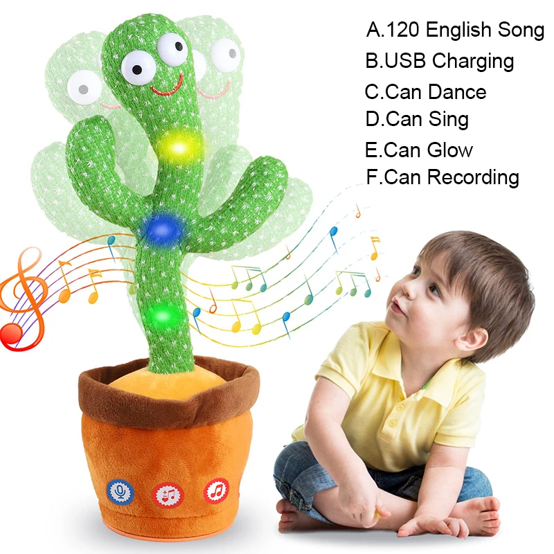 Dancing Talking Cactus Singing Talking Recording Mimic Repeating What You Say Toy Electronic Light Up Plush Give for Kids Gifts