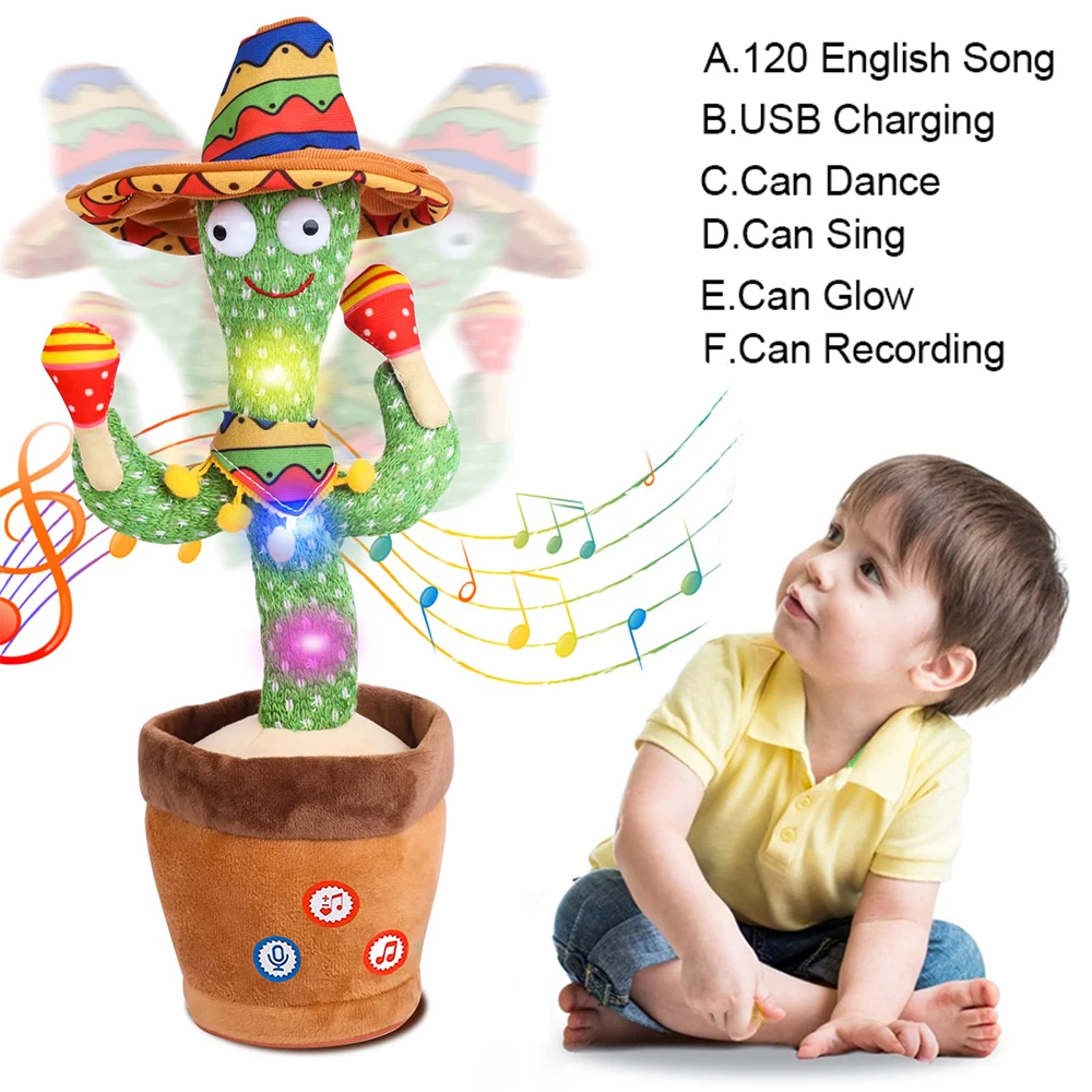 Dancing Talking Cactus Singing Talking Recording Mimic Repeating What You Say Toy Electronic Light Up Plush Give for Kids Gifts