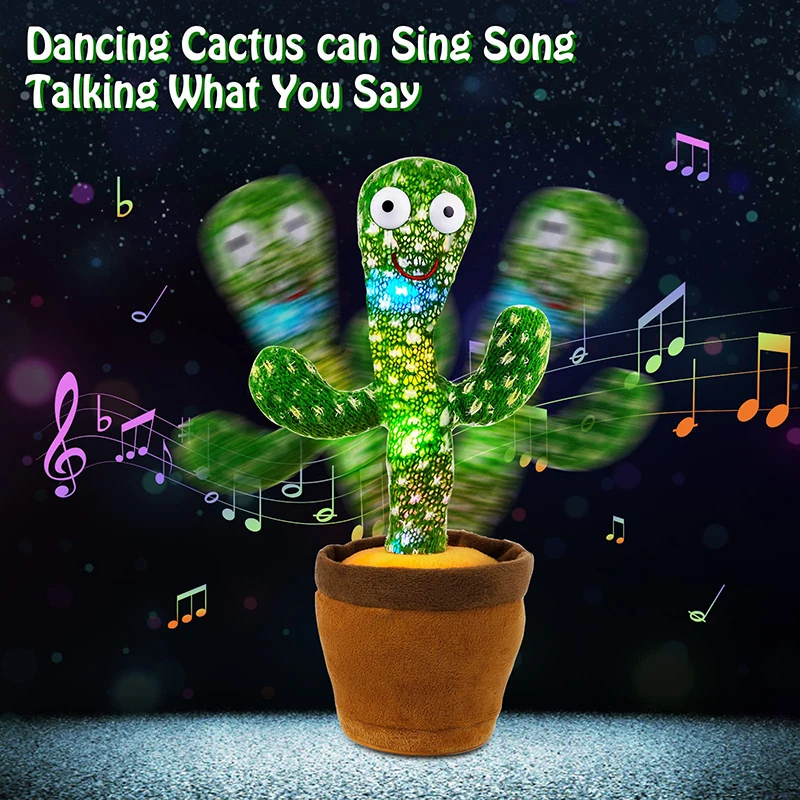 Dancing Talking Cactus Singing Talking Recording Mimic Repeating What You Say Toy Electronic Light Up Plush Give for Kids Gifts