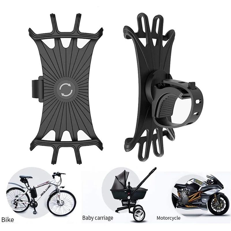 Universal Bicycle Mobile Phone Holder 360 Rotating Silicone Bike GPS Clip Mount Baby Stroller Stand Motorcycle Handlebar Bracket