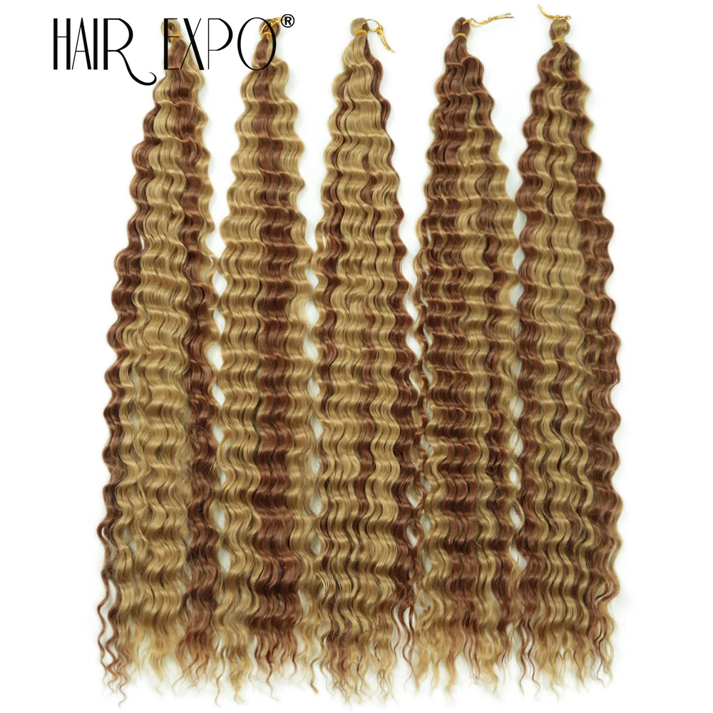 30Inch Deep Wave Twist Crochet Hair Synthetic Deep Curly Braiding Hair Extension Ombre Bohemian Ocean Wave Braids Hair For Women