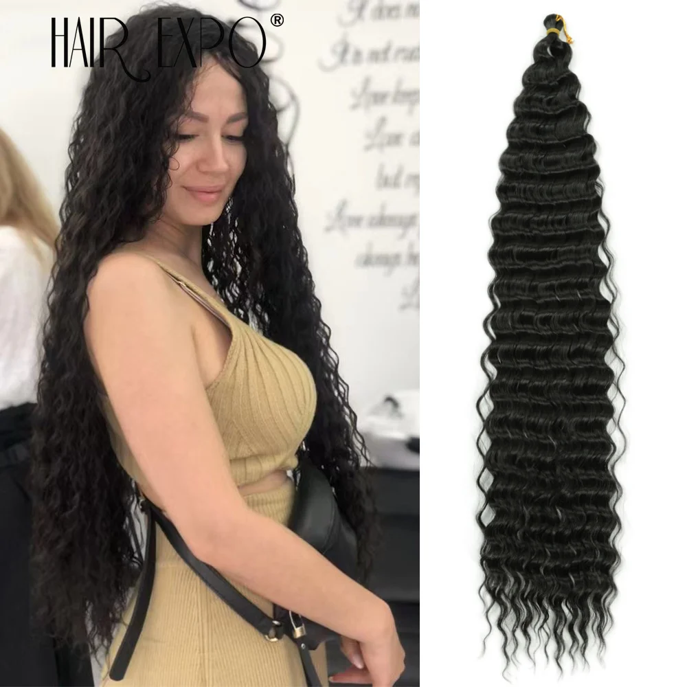 30Inch Deep Wave Twist Crochet Hair Synthetic Deep Curly Braiding Hair Extension Ombre Bohemian Ocean Wave Braids Hair For Women