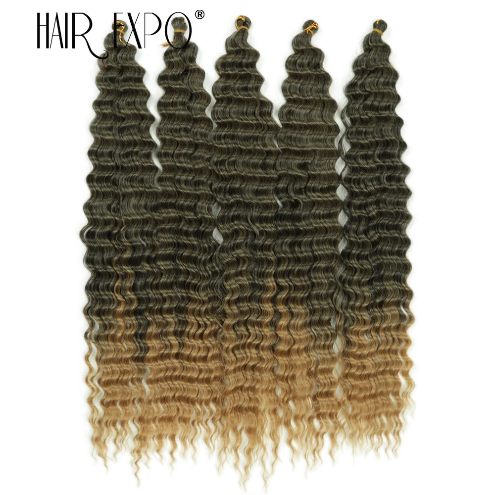 30Inch Deep Wave Twist Crochet Hair Synthetic Deep Curly Braiding Hair Extension Ombre Bohemian Ocean Wave Braids Hair For Women