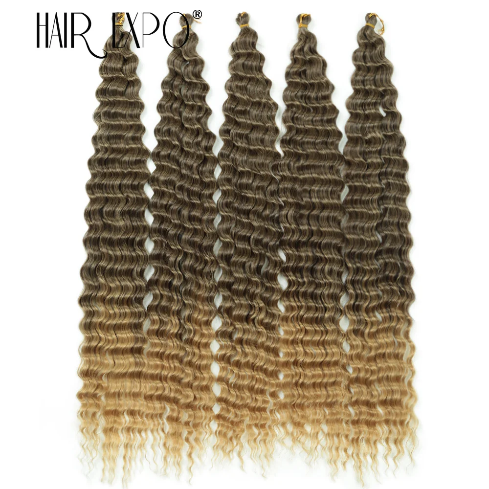 30Inch Deep Wave Twist Crochet Hair Synthetic Deep Curly Braiding Hair Extension Ombre Bohemian Ocean Wave Braids Hair For Women