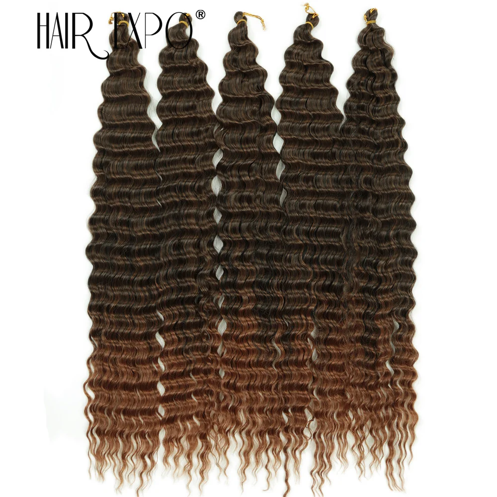 30Inch Deep Wave Twist Crochet Hair Synthetic Deep Curly Braiding Hair Extension Ombre Bohemian Ocean Wave Braids Hair For Women