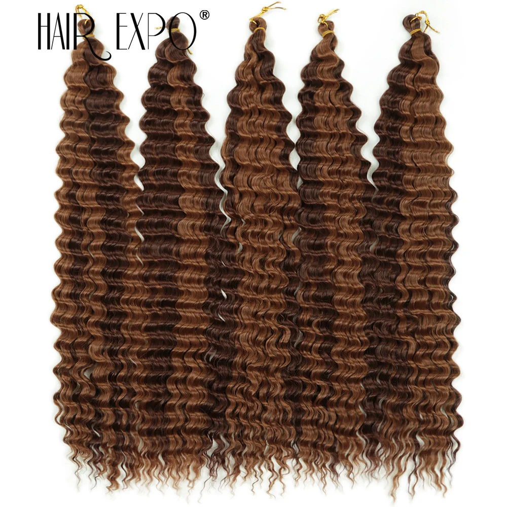 30Inch Deep Wave Twist Crochet Hair Synthetic Deep Curly Braiding Hair Extension Ombre Bohemian Ocean Wave Braids Hair For Women