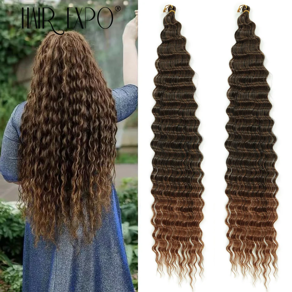 30Inch Deep Wave Twist Crochet Hair Synthetic Deep Curly Braiding Hair Extension Ombre Bohemian Ocean Wave Braids Hair For Women