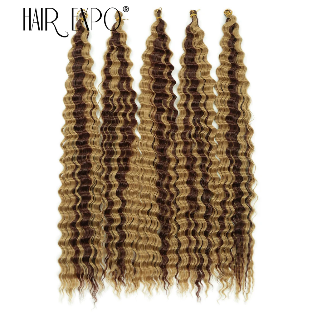 30Inch Deep Wave Twist Crochet Hair Synthetic Deep Curly Braiding Hair Extension Ombre Bohemian Ocean Wave Braids Hair For Women