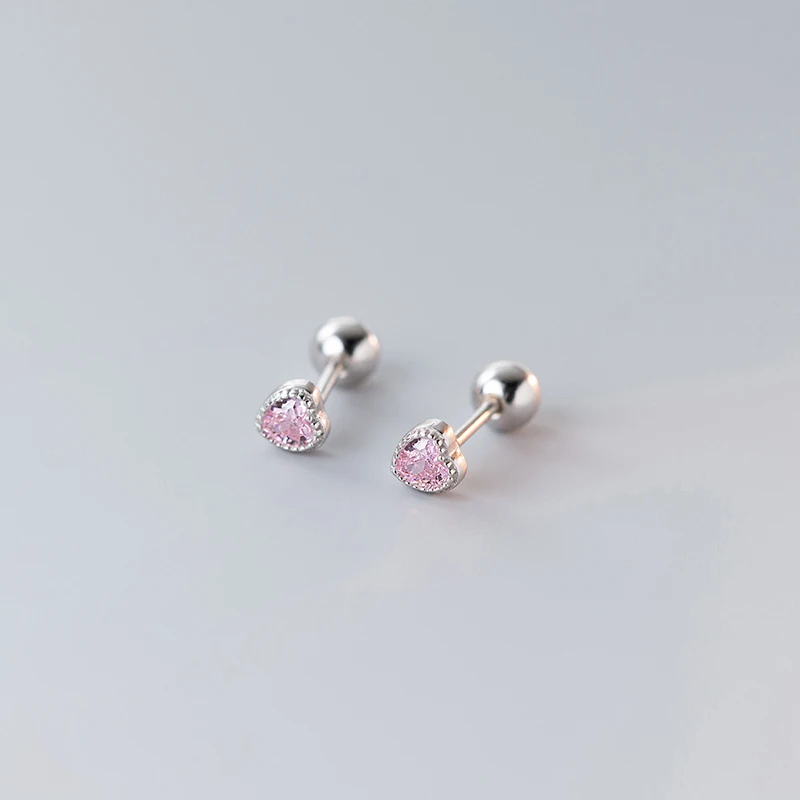 New Fashion Cute Minimalist Heart Stud Earrings Shiny Colorful Crystal Screw-back Tiny Ear Stud Accessory Small Earring Jewelry