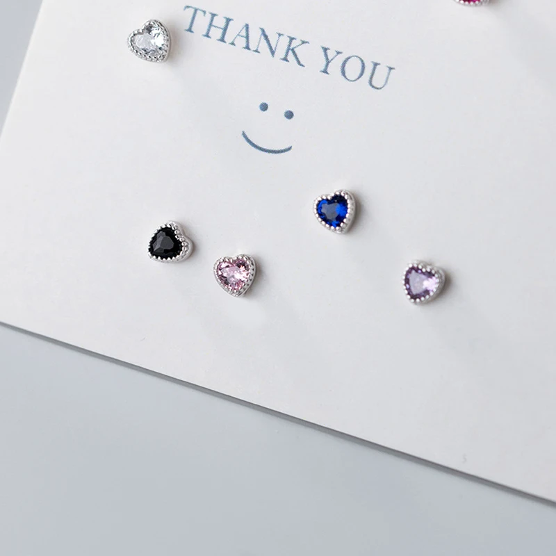 New Fashion Cute Minimalist Heart Stud Earrings Shiny Colorful Crystal Screw-back Tiny Ear Stud Accessory Small Earring Jewelry