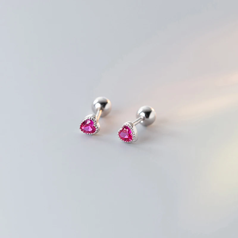 New Fashion Cute Minimalist Heart Stud Earrings Shiny Colorful Crystal Screw-back Tiny Ear Stud Accessory Small Earring Jewelry