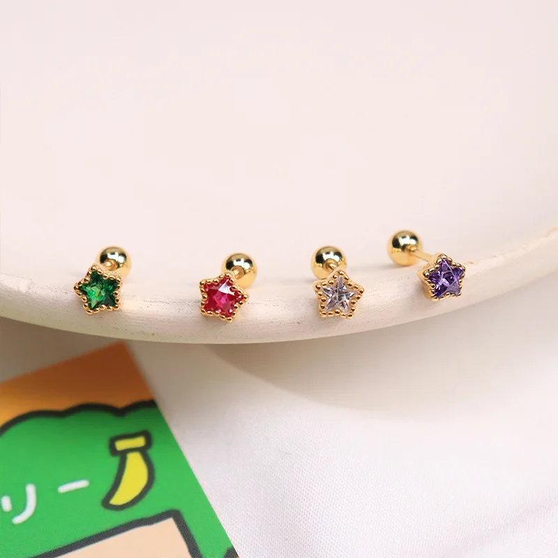 New Fashion Cute Minimalist Heart Stud Earrings Shiny Colorful Crystal Screw-back Tiny Ear Stud Accessory Small Earring Jewelry