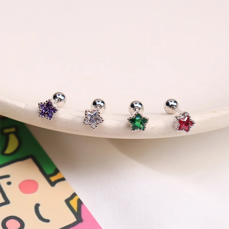 New Fashion Cute Minimalist Heart Stud Earrings Shiny Colorful Crystal Screw-back Tiny Ear Stud Accessory Small Earring Jewelry