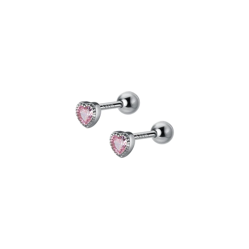 New Fashion Cute Minimalist Heart Stud Earrings Shiny Colorful Crystal Screw-back Tiny Ear Stud Accessory Small Earring Jewelry