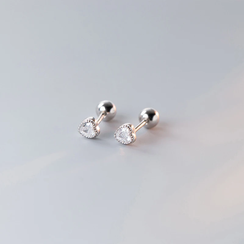 New Fashion Cute Minimalist Heart Stud Earrings Shiny Colorful Crystal Screw-back Tiny Ear Stud Accessory Small Earring Jewelry