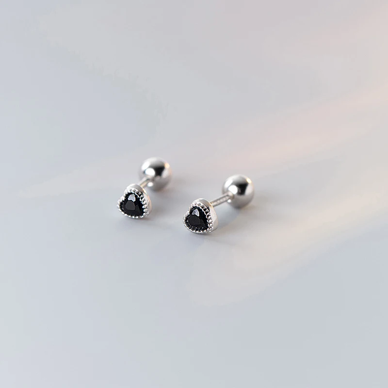 New Fashion Cute Minimalist Heart Stud Earrings Shiny Colorful Crystal Screw-back Tiny Ear Stud Accessory Small Earring Jewelry