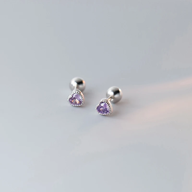 New Fashion Cute Minimalist Heart Stud Earrings Shiny Colorful Crystal Screw-back Tiny Ear Stud Accessory Small Earring Jewelry