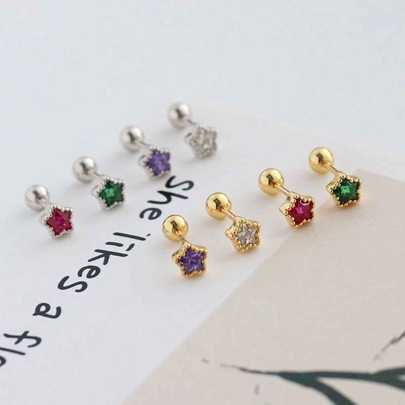 New Fashion Cute Minimalist Heart Stud Earrings Shiny Colorful Crystal Screw-back Tiny Ear Stud Accessory Small Earring Jewelry