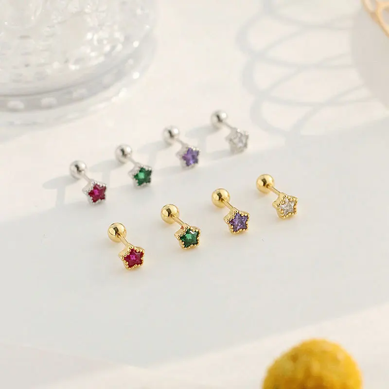 New Fashion Cute Minimalist Heart Stud Earrings Shiny Colorful Crystal Screw-back Tiny Ear Stud Accessory Small Earring Jewelry