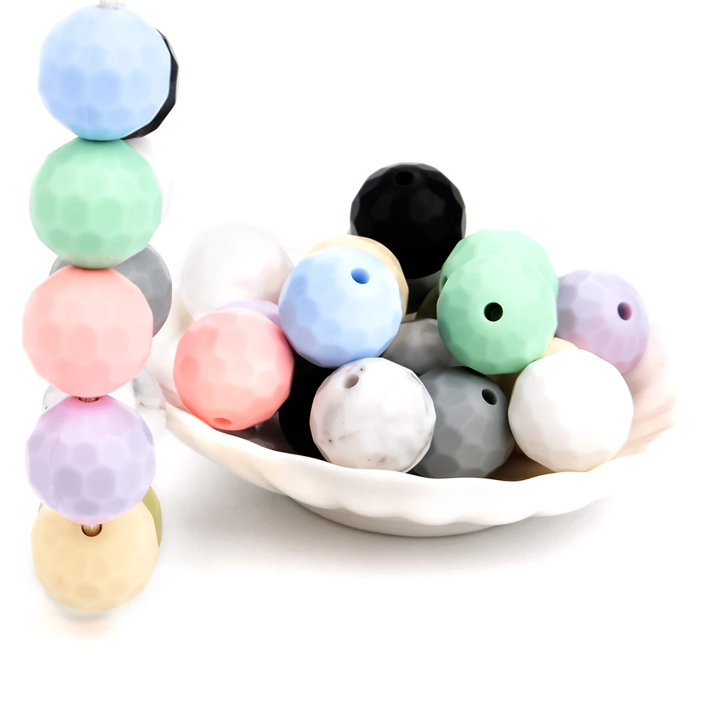 Lofca 40pcs 12/15mm Silicone Beads Polyhedron Bpa Free For Jewelry Making DIY Keychain Necklace Jewelry Accessories
