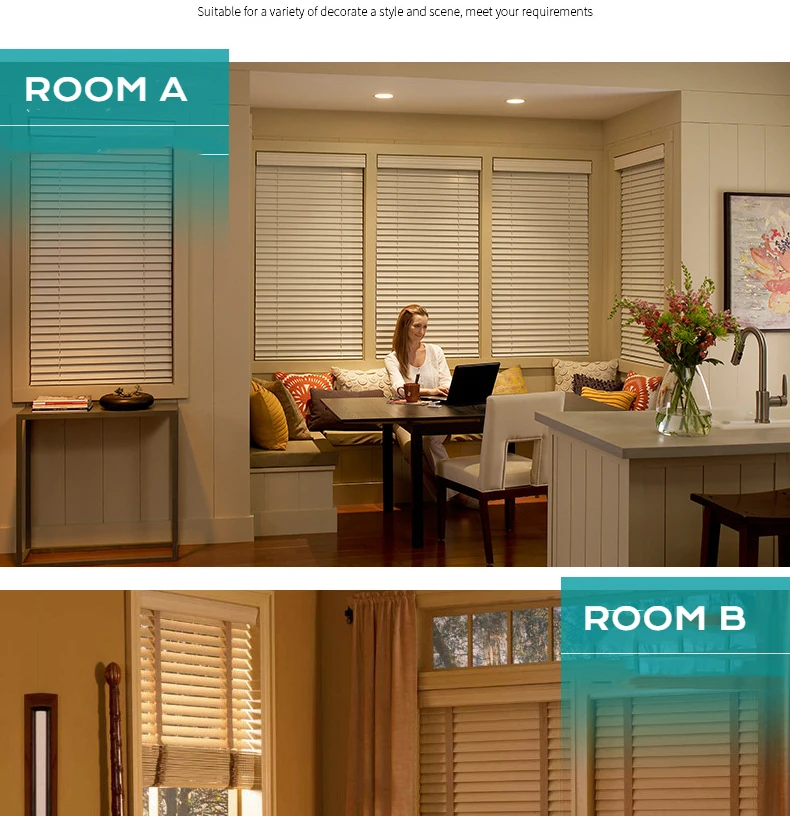 Custom-made PVC Fauxwood Venetian Window Blinds Wood Shutters Basswood Paulownia Wood Window Blinds Smart HOME DECOR