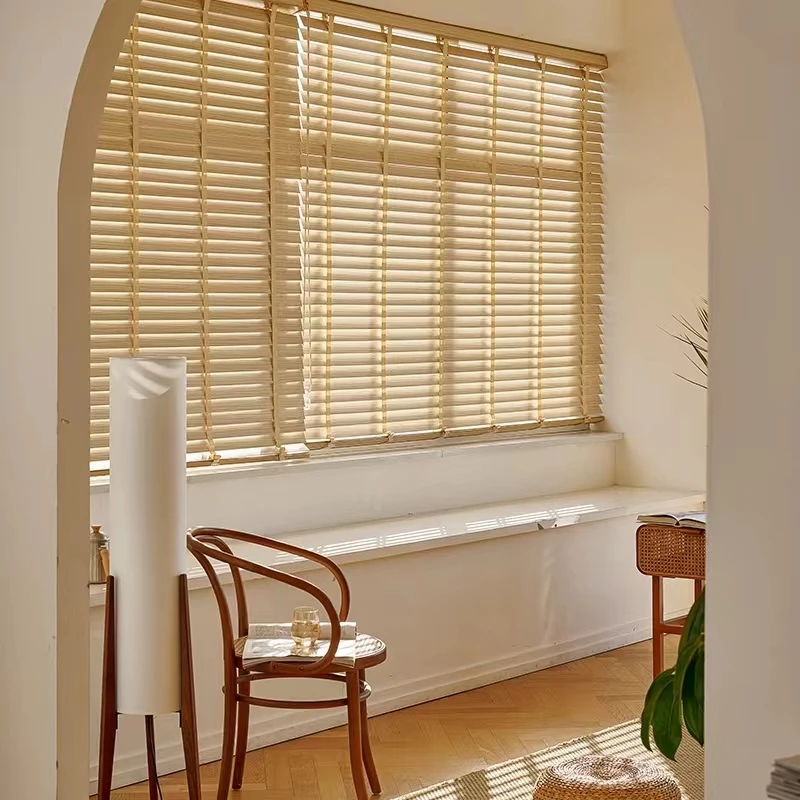 Custom-made PVC Fauxwood Venetian Window Blinds Wood Shutters Basswood Paulownia Wood Window Blinds Smart HOME DECOR
