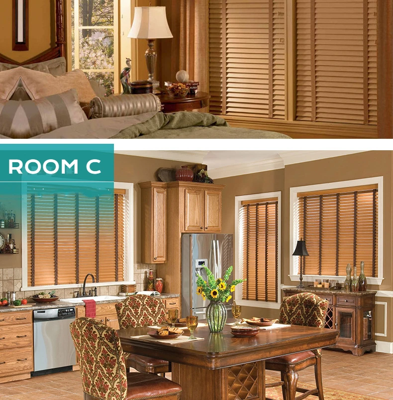 Custom-made PVC Fauxwood Venetian Window Blinds Wood Shutters Basswood Paulownia Wood Window Blinds Smart HOME DECOR