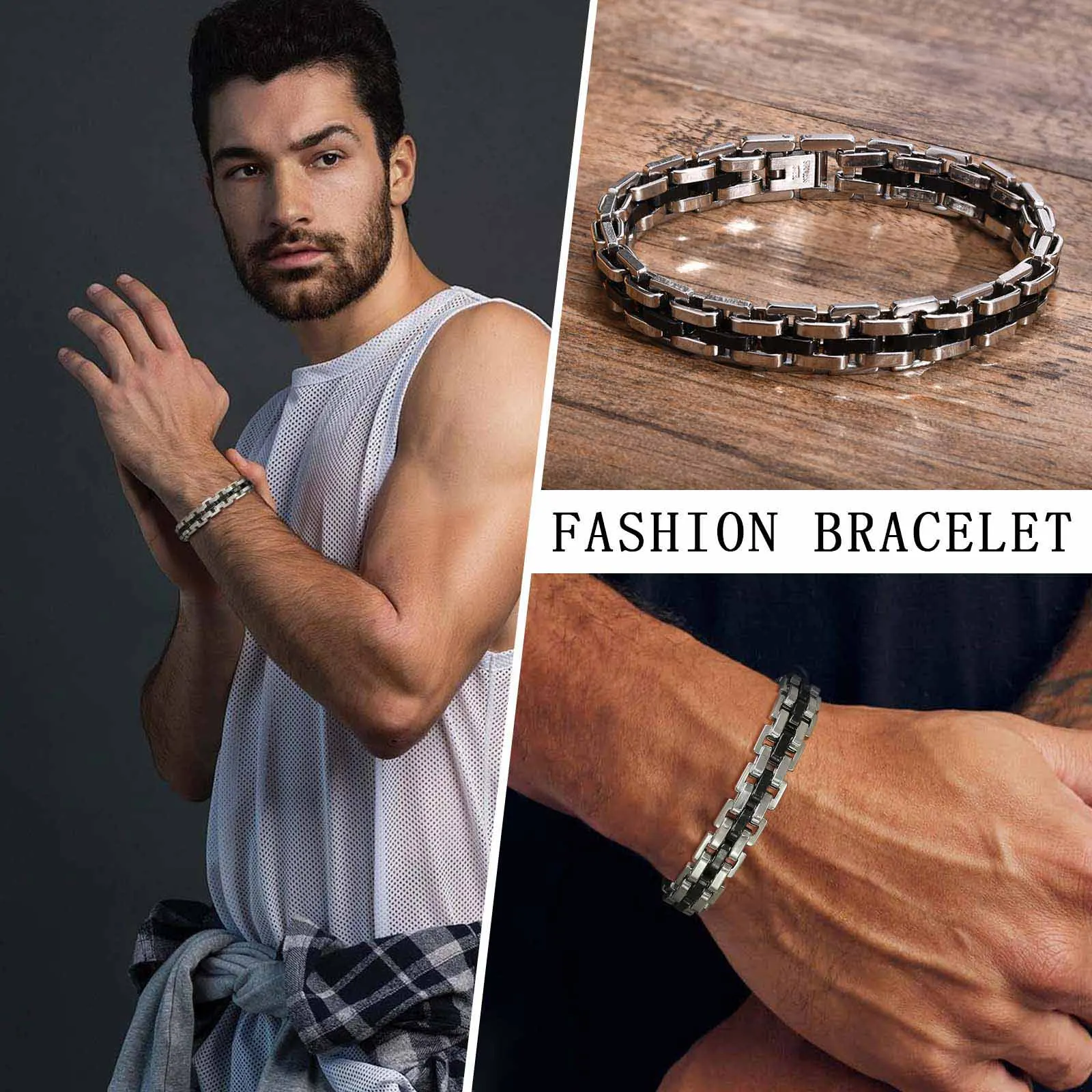 Gents Bracelet for Men, Two Tone Stainless Steel Bracelet, Men Jewelry