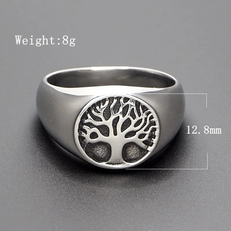 Free Shipping Punk 316L Stainless Steel Tree of Life Signet Ring Classic Men's Viking Amulet Rings Nordic Jewelry