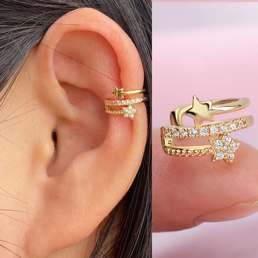 1Pc New Crystal CZ Clip On Earring Leaf Ear Cuff Without Piercing Helix Cartilage Ear Clip Ear Wrap For Women Teen Party Jewelry
