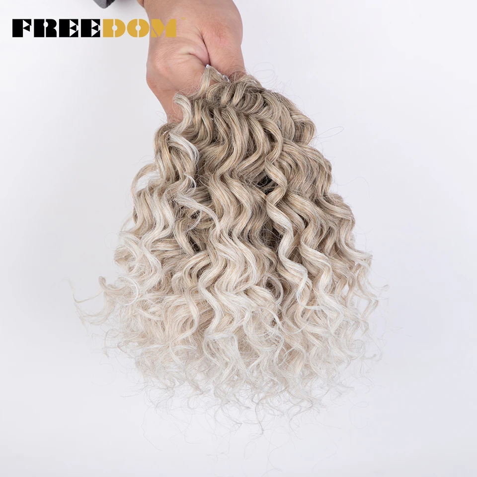 FREEDOM 10inches Synthetic Deep Wavy Twist Crochet Braids Hair Ombre Afro Curly Braiding Hair Extensions High Temperature Fiber