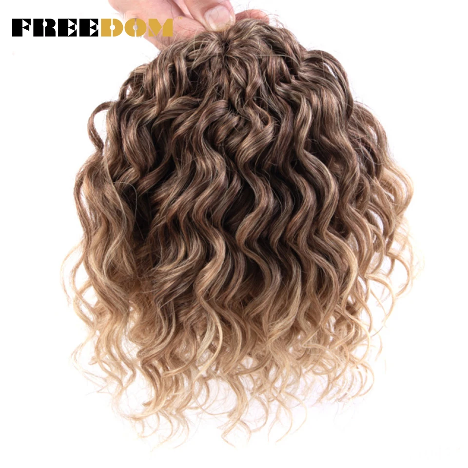 FREEDOM 10inches Synthetic Deep Wavy Twist Crochet Braids Hair Ombre Afro Curly Braiding Hair Extensions High Temperature Fiber