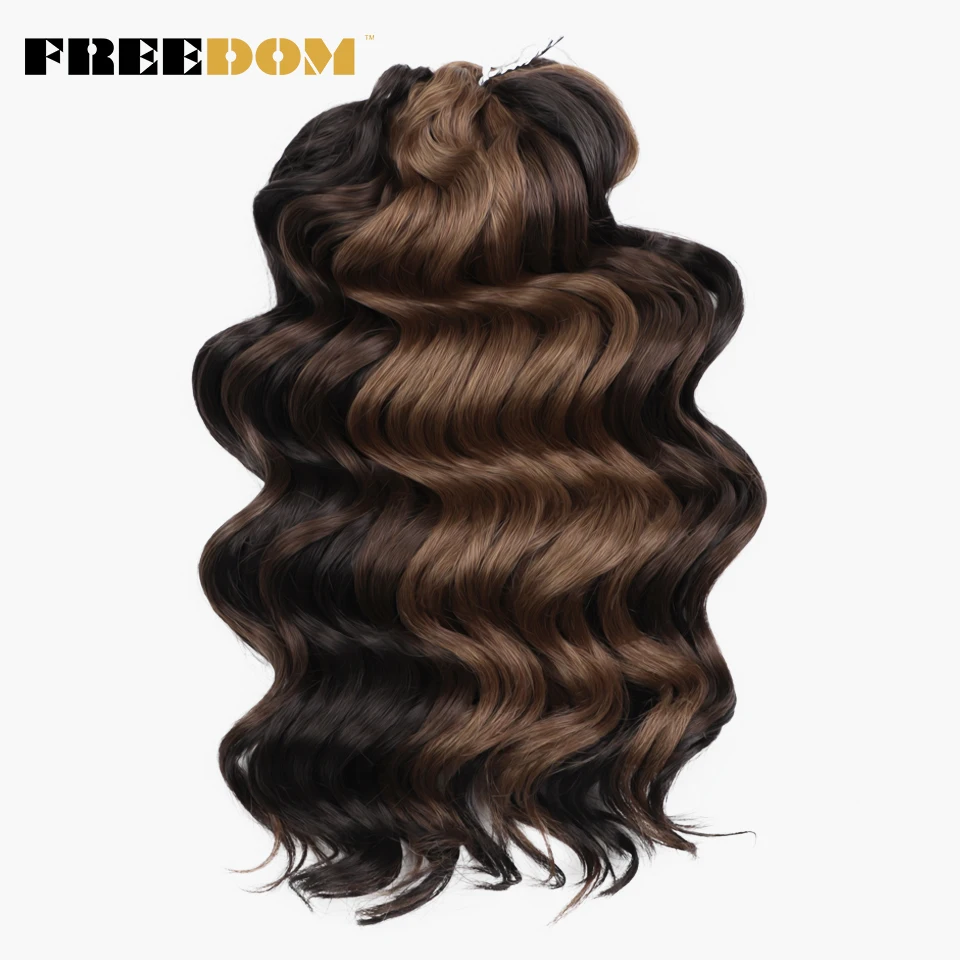 FREEDOM Synthetic Twist Crochet Curly Hair 16 Inch Deep Wave Braid Hair Ombre Blonde Brown Water Wave Braiding Hair Extensions